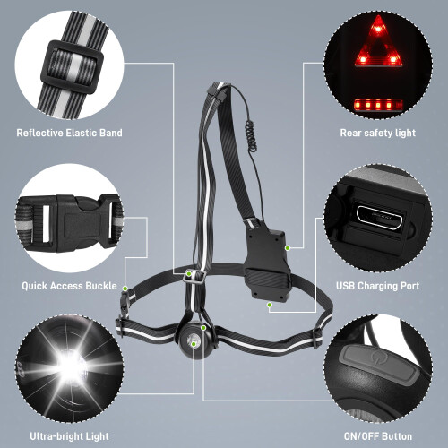 JIZZU Running Lights for Runners Chest Led Lamp, USB Rechargeable, 3 Modes 1