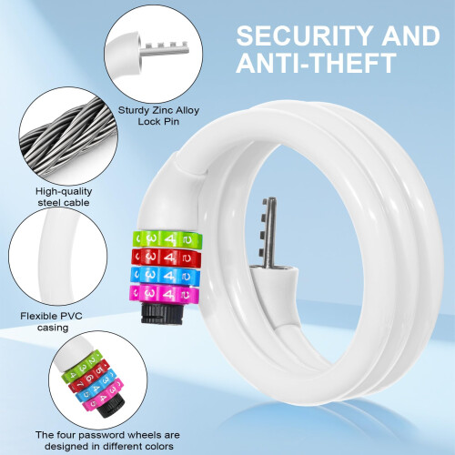 AOOSA 4-Digit Password Bicycle Lock, Portable Anti Theft Cable Lock 2