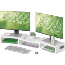 BONTEC Dual Monitor Stand Riser, Stepless Adjustable Length & Angle, White