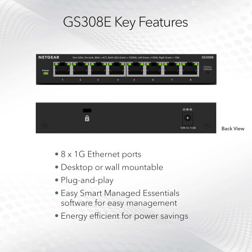 Netgear NETGEAR 8 Port Gigabit Network Switch, Managed Ethernet Switch GS308E 1