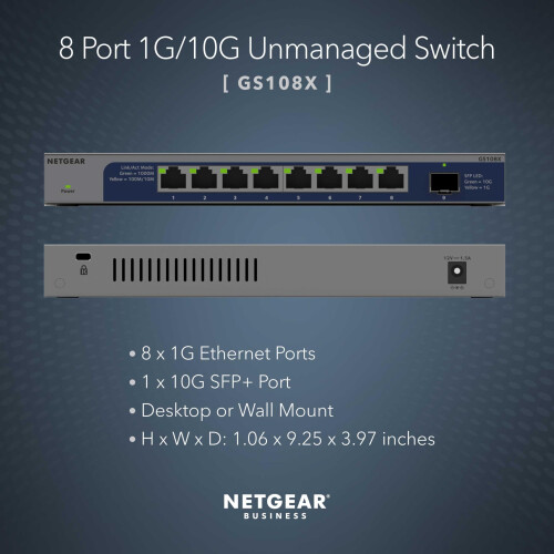 Netgear NETGEAR 8 Port 10Gb Switch, Unmanaged Network Switch GS108X 1