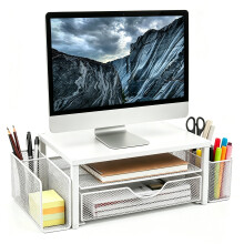 Quhombo Desk Organisers and Accessories,Stand riser with Drawer and 2 Pen Holder, Desktop Organiser Suitable for Offices and Dormitories(white)