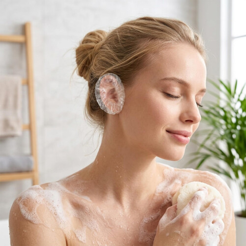 100 Pack Disposable Ear Covers, Clear Waterproof Shower Ear Protectors 2