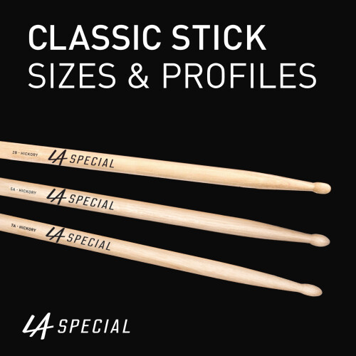 LA Specials Hickory 5B Drum Sticks, Nylon Tip, 3-Pair Pack 1