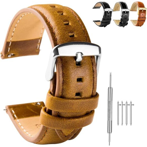 Leather Watch Strap with Stainless Steel Buckle 1