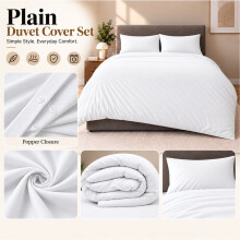 (Double, White) Polycotton Plain Dyed Duvet/Quilt Cover with Pillowcases Nice & Bright Colours Anti Allergenic Bedding Set.
