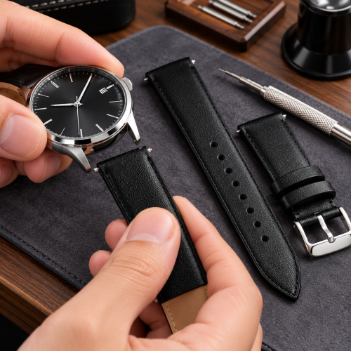 Black Calfskin Leather Watch Strap 18mm