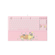 Ornata V3 Tenkeyless Pokémon Pikachu y Eevee - Teclado Gaming Compacto y Plano - Retroiluminación Chroma - Teclas multimedia