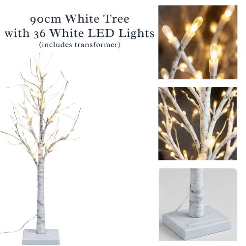 90cm LED White Birch Tree 36 White Lights Battery Operated Christmas Tree