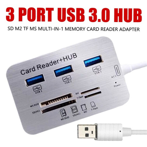 Aluminum 3 Port USB 3.0 Hub SD M2 TF MS Multi-In-1 Memory Card Reader Adapter