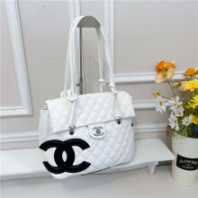 (White) Diamond quilted contrast large logo tote bag for women