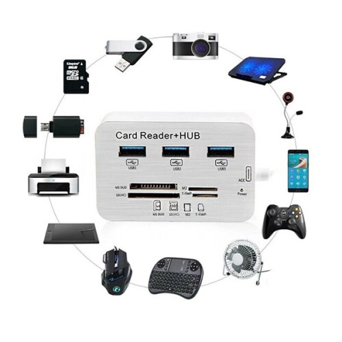 Aluminum 3 Port USB 3.0 Hub SD M2 TF MS Multi-In-1 Memory Card Reader Adapter 1