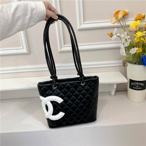 (Black) Women's Diamond Contrast Small Tote Bag
