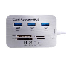 3 Port USB 3.0 Hub SD M2 TF MS Multi-In-1 Memory Card Reader Adapter Aluminum