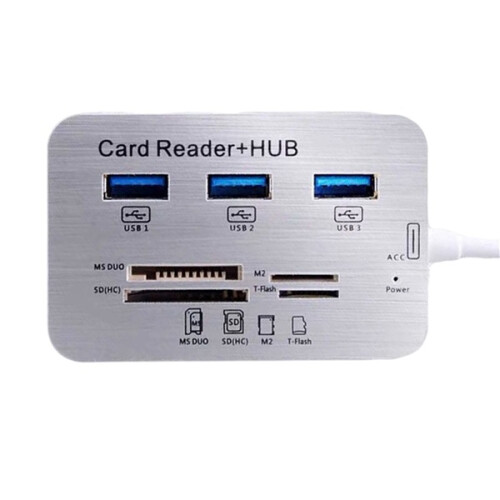 3 Port USB 3.0 Hub SD M2 TF MS Multi-In-1 Memory Card Reader Adapter Aluminum