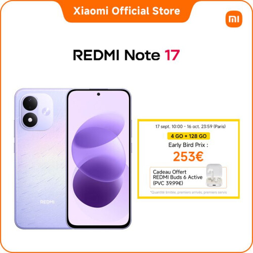 Smartphone - REDMI - REDMI Note 17 - 4 Go / 128 Go - Bateria 7700 mAh - Tela AMOLED 6,99 polegadas