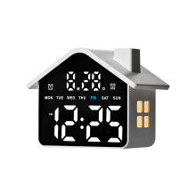 House-Shaped Digital Alarm Clock - 4 Brightness Levels - Dual Alarms - Date & Weekday Display - Desk Clock