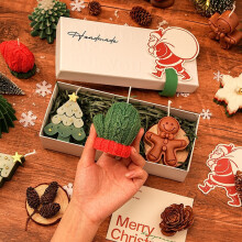 Christmas Scented Candle Gift Box | Includes Christmas Tree + Gingerbread Man + Beanie Shaped Candles | Christmas Gift & Party Favors