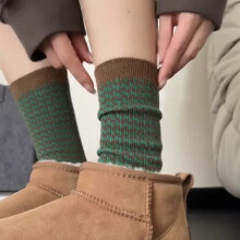 Thick Warm Crew Socks - 5 Pairs - One Size - Retro Striped - Slouch Socks - Women's Autumn Winter Socks