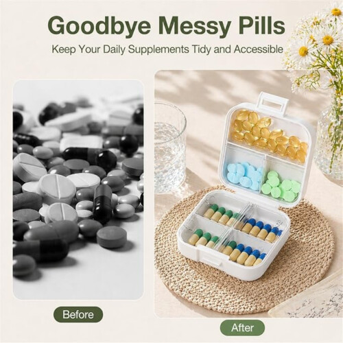 Small Travel Pill Box, Double Layer 7-Compartments Pill Organizer, Portable Weekly Pill Case Container for Pocket, 2-pack 2