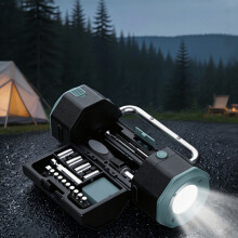 Kit d'outils d'urgence multifonctionnel pour l'extérieur avec lampe torche LED, boussole et embouts de réparation, kit d'outi