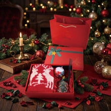 Coffret cadeau de Noël | Comprend une écharpe, un diffuseur de parfum, une chaussette de Noël, une boîte cadeau et un sac | C