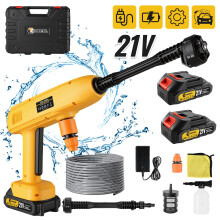 Cordless Portable Pressure Washer 21V 60Bar 2 Battery 6-in-1 Nozzle Car Wash Gun