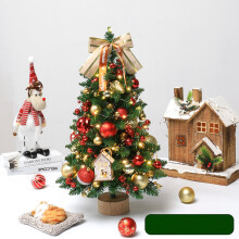 Mini sapin de Noël 45 cm | Guirlande lumineuse LED, boules, décoration maison en bois | Décoration de bureau | Cadeau de Noël