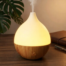 Druppelvormige aromadiffuser met houtnerfdesign | Warm nachtlampje | Stille ultrasone koele mist | 2-in-1 aromatherapie en lu