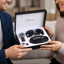 5-teiliges Business-Geschenkset für Herren | Uhr + Sonnenbrille + Gürtel + Manschettenknöpfe | Weihnachts- oder Geburtstagsge