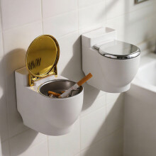 Creatieve, toiletvormige wandasbak, set van 2, met deksel, anti-asvlieg, woondecoratie voor woonkamer en badkamer