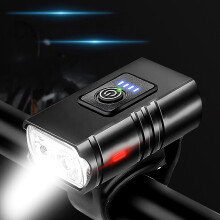 Luz delantera para bicicleta - Aleación de aluminio, recargable por USB - Indicador inteligente de batería - Luz de ciclismo