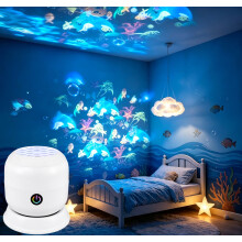 Proyector con diseño oceánico para la decoración de habitaciones, funcionamiento silencioso, ideal para fiestas y cumpleaños.