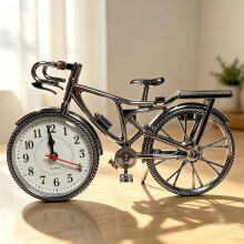 Reloj despertador vintage con forma de bicicleta | Reloj de escritorio negro metalizado de 22x6x13 cm | Decoración para el ho