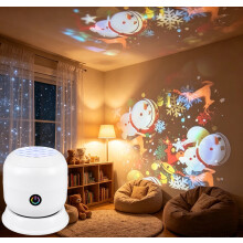 Proyector de luz con temática de muñeco de nieve navideño; funciona silenciosamente e ilumina a la perfección las habitacione