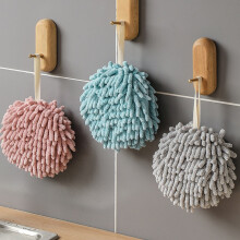 Paquete de 3 toallas de mano redondas de chenilla | Paños absorbentes colgantes en rosa, azul y gris | Reversibles de secado