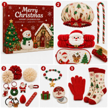 Weihnachts-Adventskalender 2025, 24-tägiges Überraschungs-Geschenkset mit Haargummis, Schlafmaske, Socken und Handschuhen