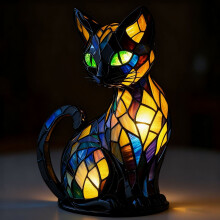 USB-betriebene Katzenlampe im Tiffany-Stil – Stimmungslicht in Form einer Katze aus Buntglas, warmes Licht, ideale Tischdeko