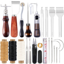 Conjunto de 24 peças de ferramentas para artesanato em couro, incluindo linha encerada, agulhas de costura, furadores e faca
