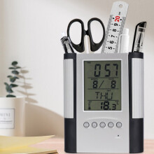 Držiak na pero s večným kalendárom a digitálnymi hodinami s LCD displejom – vhodný do spálne alebo na stôl