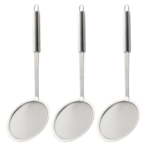 Conjunto de 3 escumadeiras de aço inoxidável com cabo longo – Prata