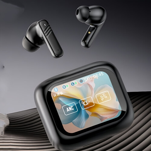 Smart Screen ANC Noise-Cancelling Earbuds  - Bluetooth 5.4 - Full-Color Touch Display