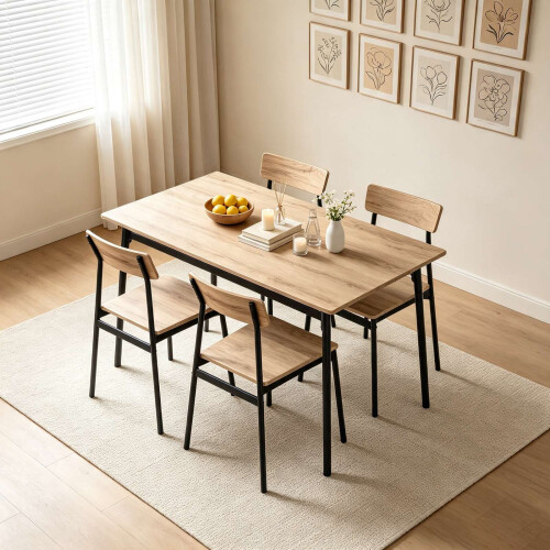 Westwood WestWood Modern Wooden Dining Table with 4 Chairs Set Kitchen Industrial Frame