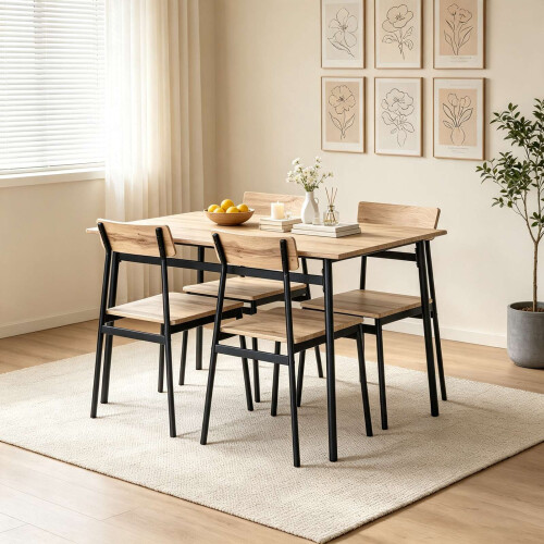Westwood WestWood Modern Wooden Dining Table with 4 Chairs Set Kitchen Industrial Frame 1
