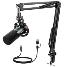 MAONO XLR/USB Dynamic Microphone Set, RGB Podcast Microphone with Boom Arm, Software, Mute Button, Gain Control, for PC Gaming, Streaming, Recording,
