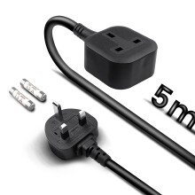 FOXNSK Single Extension Lead 5m Long Surge Protected Black