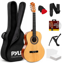 Pyle Left Handed Classical Guitar, Full Size Kit w/Capo, Natural