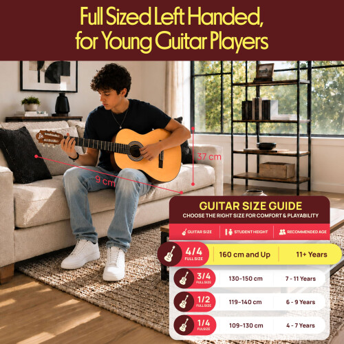 Pyle Left Handed Classical Guitar, Full Size Kit w/Capo, Natural 1