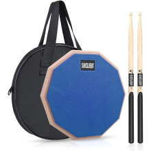 LOLUNUT Dumb Drum Practice Pad,2-sided Silent Practice Pad Soft Rubber Wooden Base Stand with Solid Wood Drum Sticks (8''-Blue)