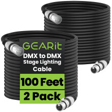 GearIT DMX Stage Lighting Cable (100 Feet, 2-Pack) - DMX Male to Female (XLR Compatible) 3-Pin Balanced Shielded for DJ LED Moving Head Par Light, Mi